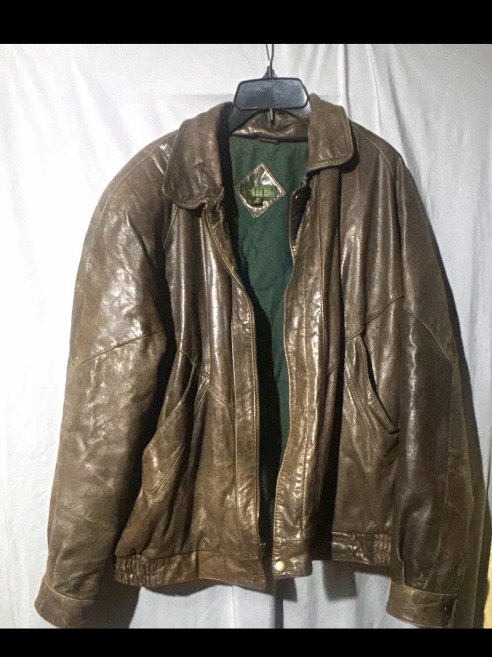 Men's Brown Leather Robinson Bomber Jacket with Green Lining